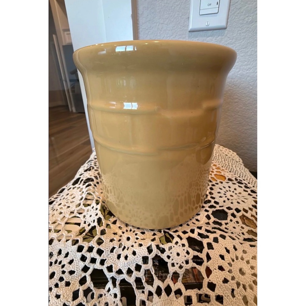 Vintage Longaberger Pottery Woven Traditions Butternut Yellow Utensil Crock USA